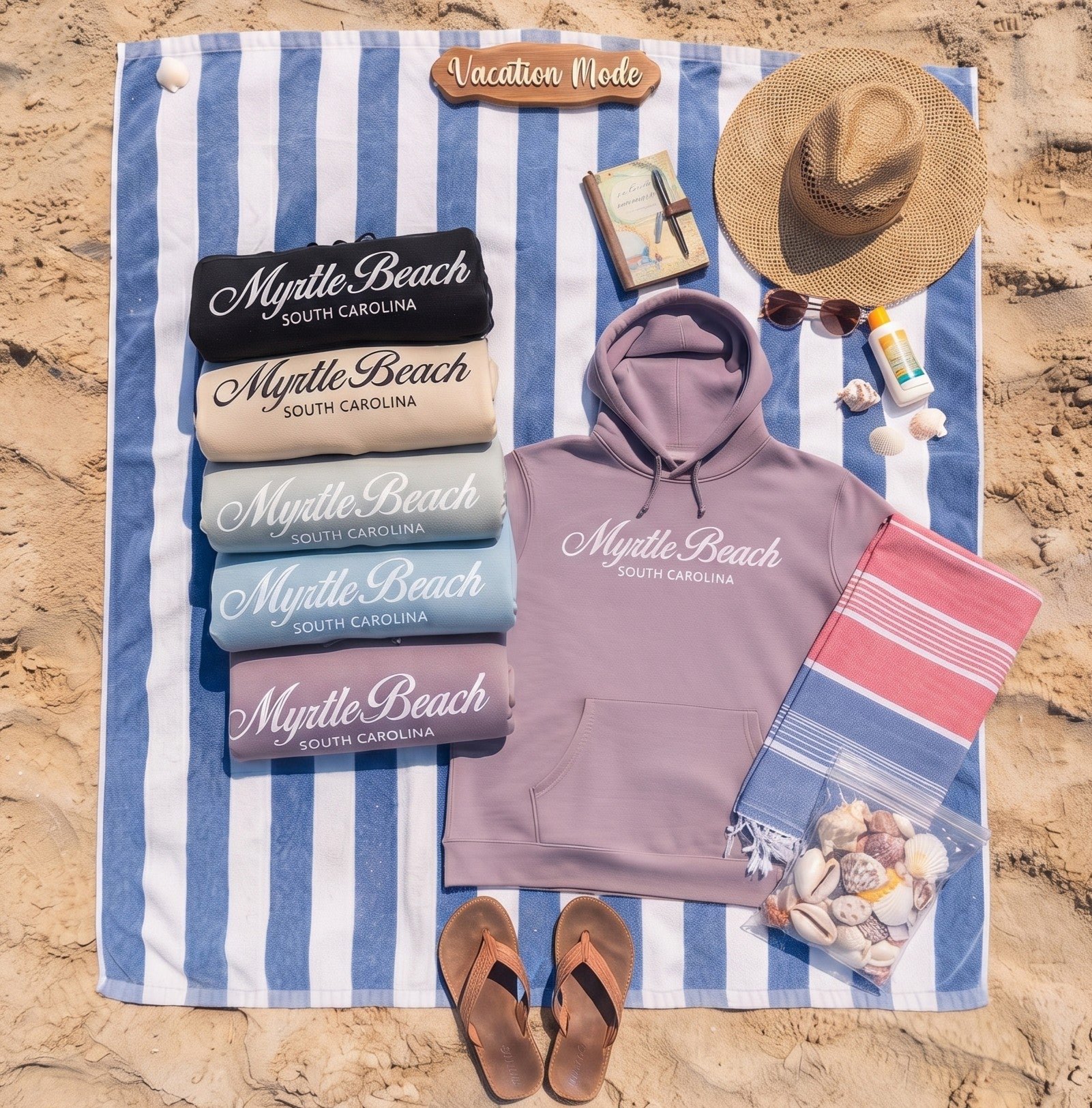 Pullover Hoodie Scuba Sweatshirt W/Embroidery Tone On Tone Front ,Myrtle Beach