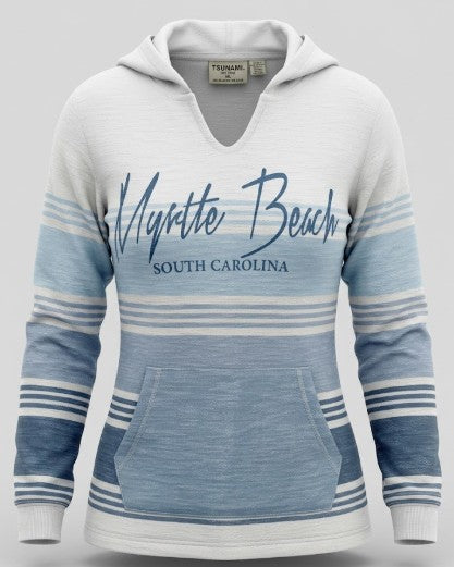 Baja Hoodie 3 Tones Blue Screen Print Front ,Myrtle Beach