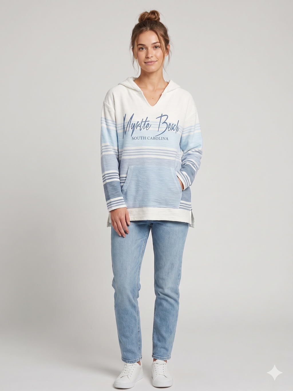 Baja Hoodie 3 Tones Blue Screen Print Front ,Myrtle Beach