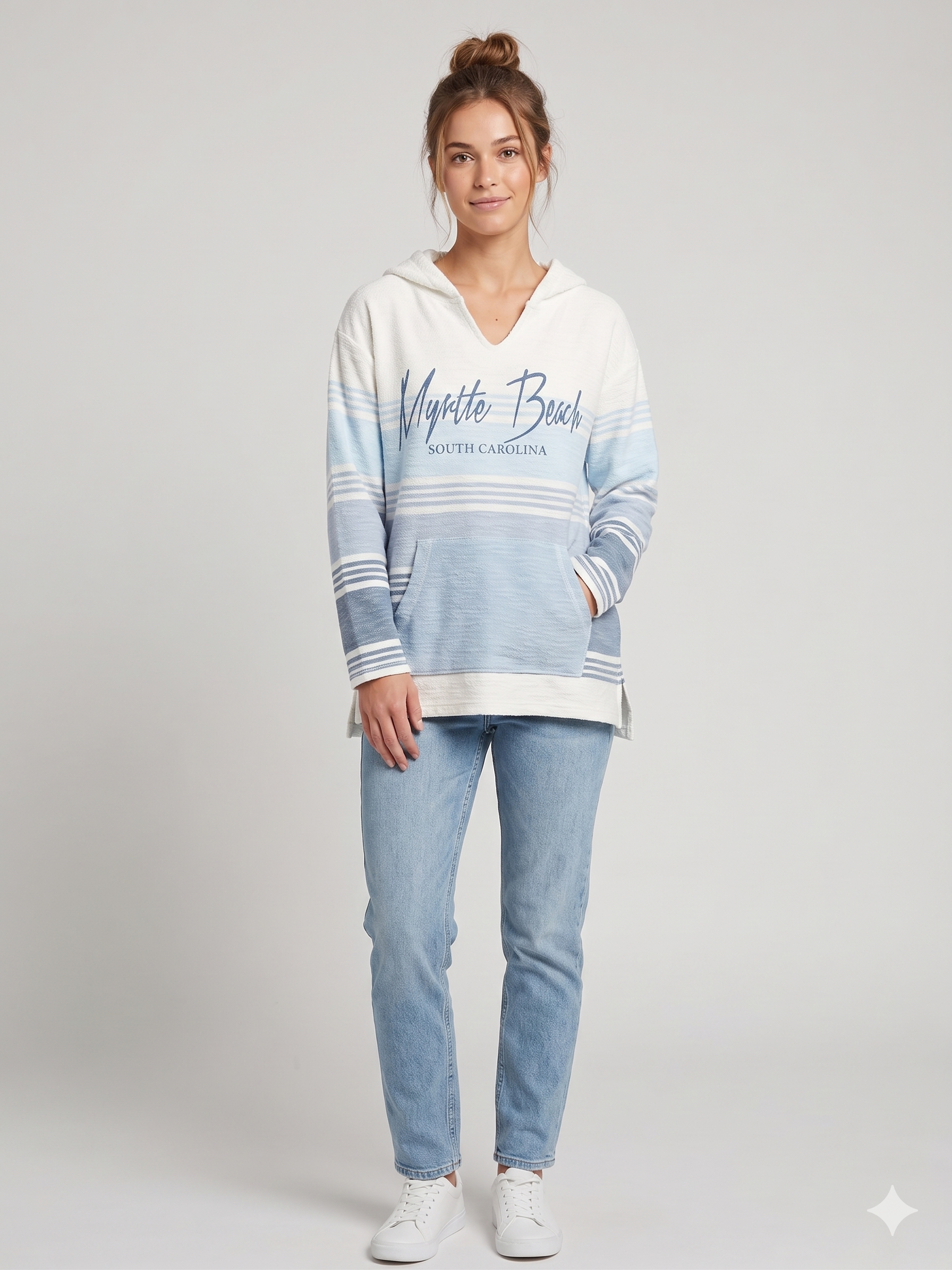 Baja Hoodie 3 Tones Blue Screen Print Front ,Myrtle Beach
