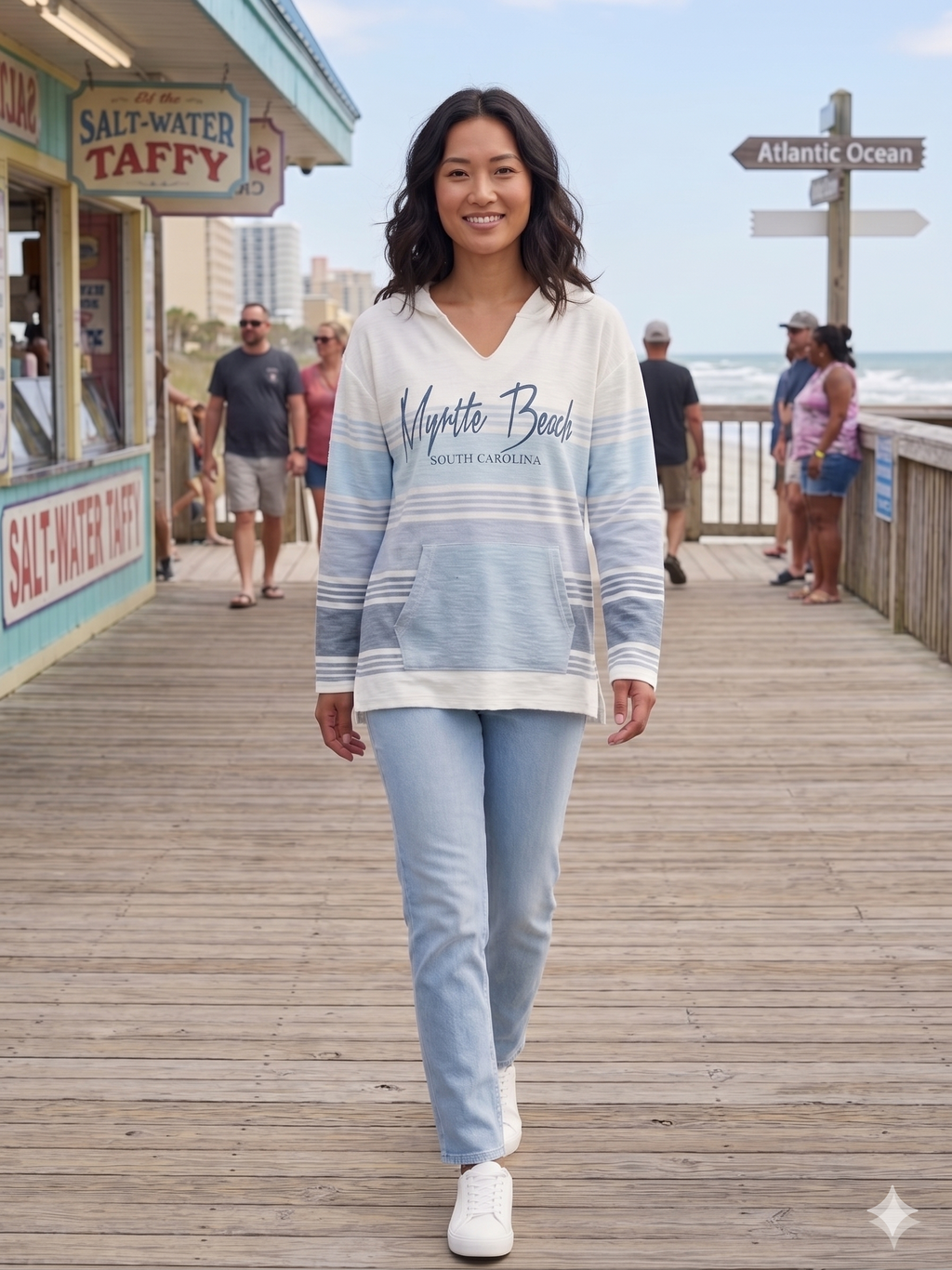 Baja Hoodie 3 Tones Blue Screen Print Front ,Myrtle Beach