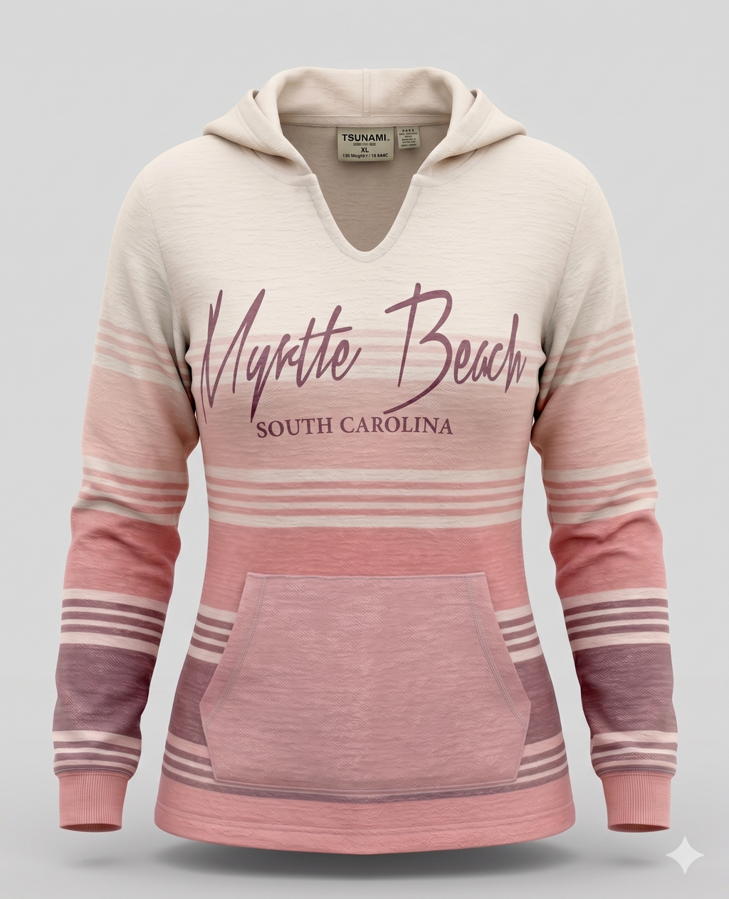 Baja Hoodie 3 Tones Blush Screen Print Front ,Myrtle Beach