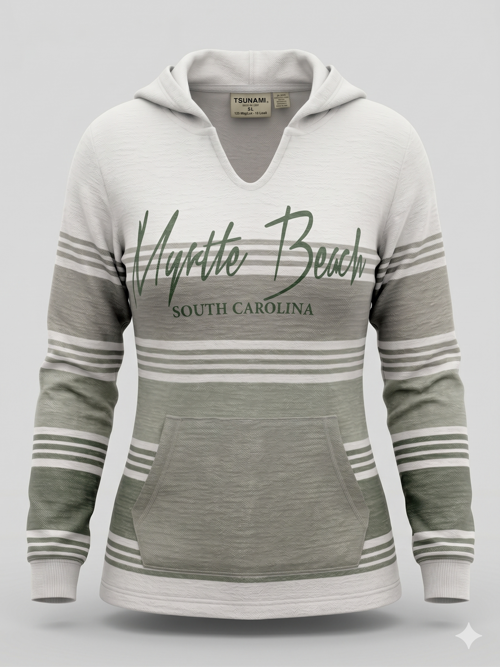 Baja Hoodie 3 Tones Green Screen Print Front ,Myrtle Beach