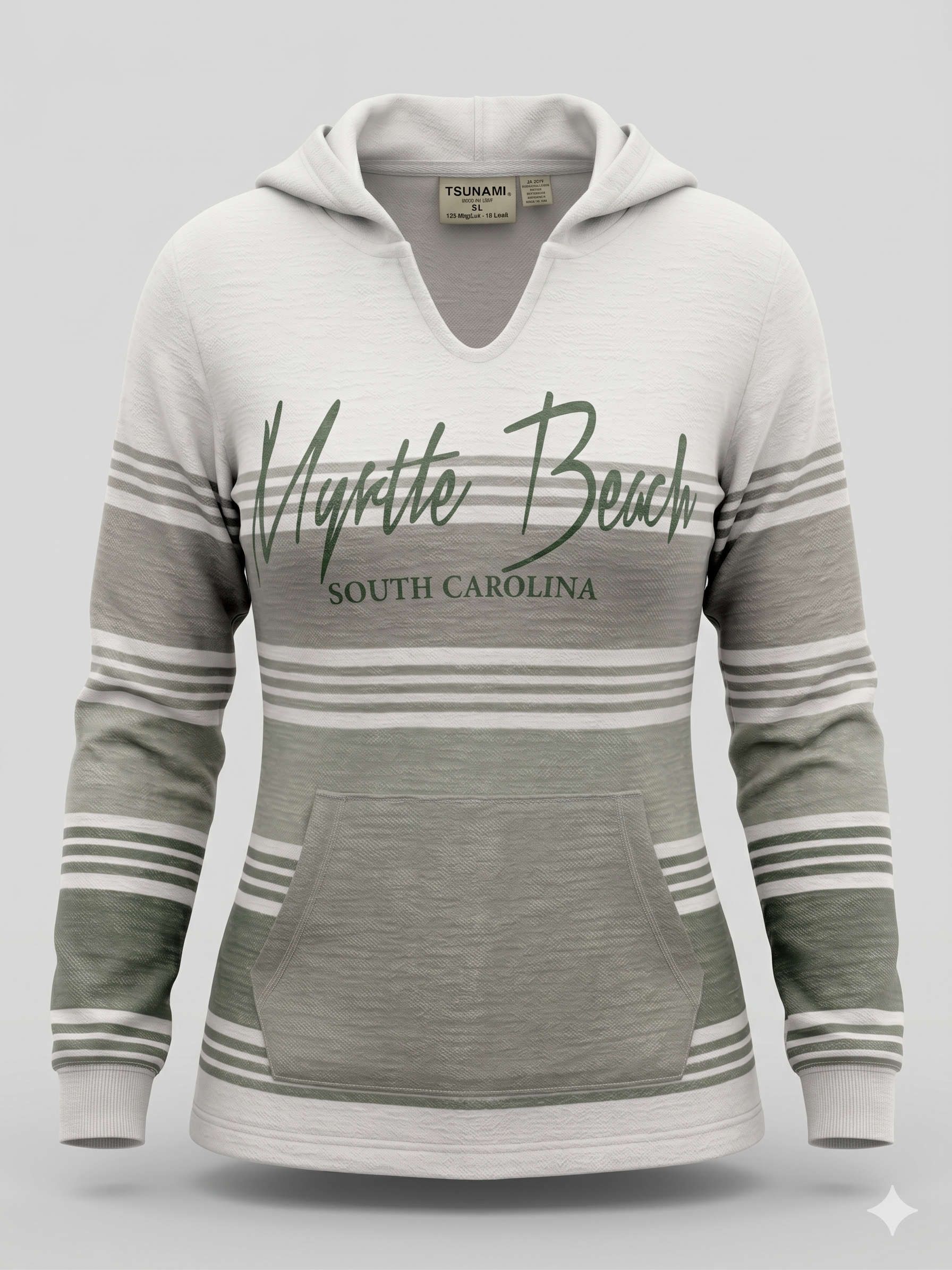 Baja Hoodie 3 Tones Green Screen Print Front ,Myrtle Beach