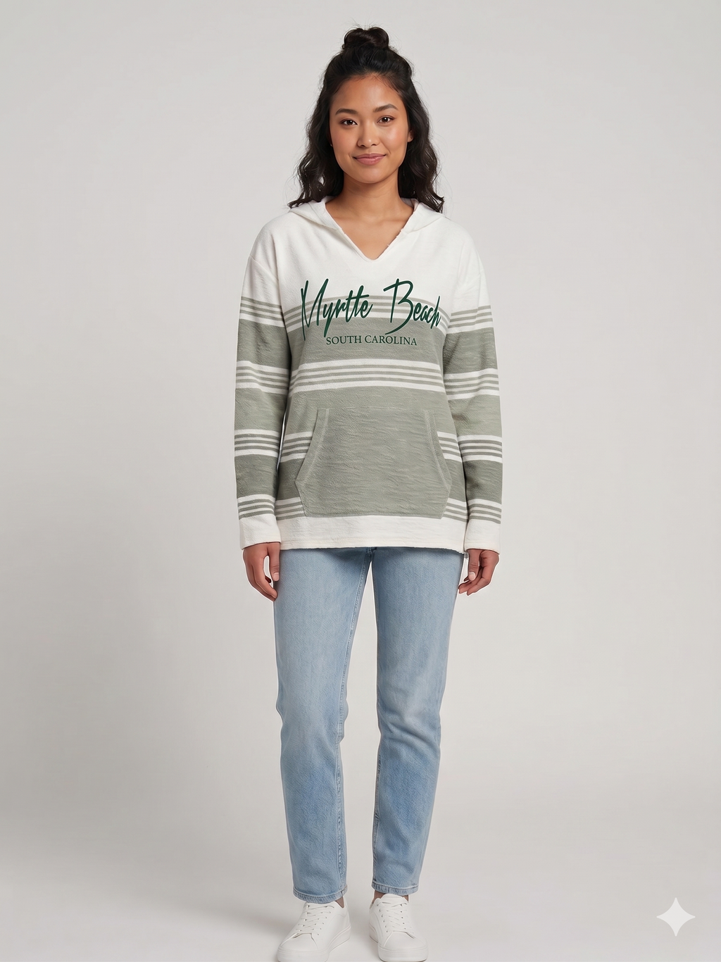 Baja Hoodie 3 Tones Green Screen Print Front ,Myrtle Beach