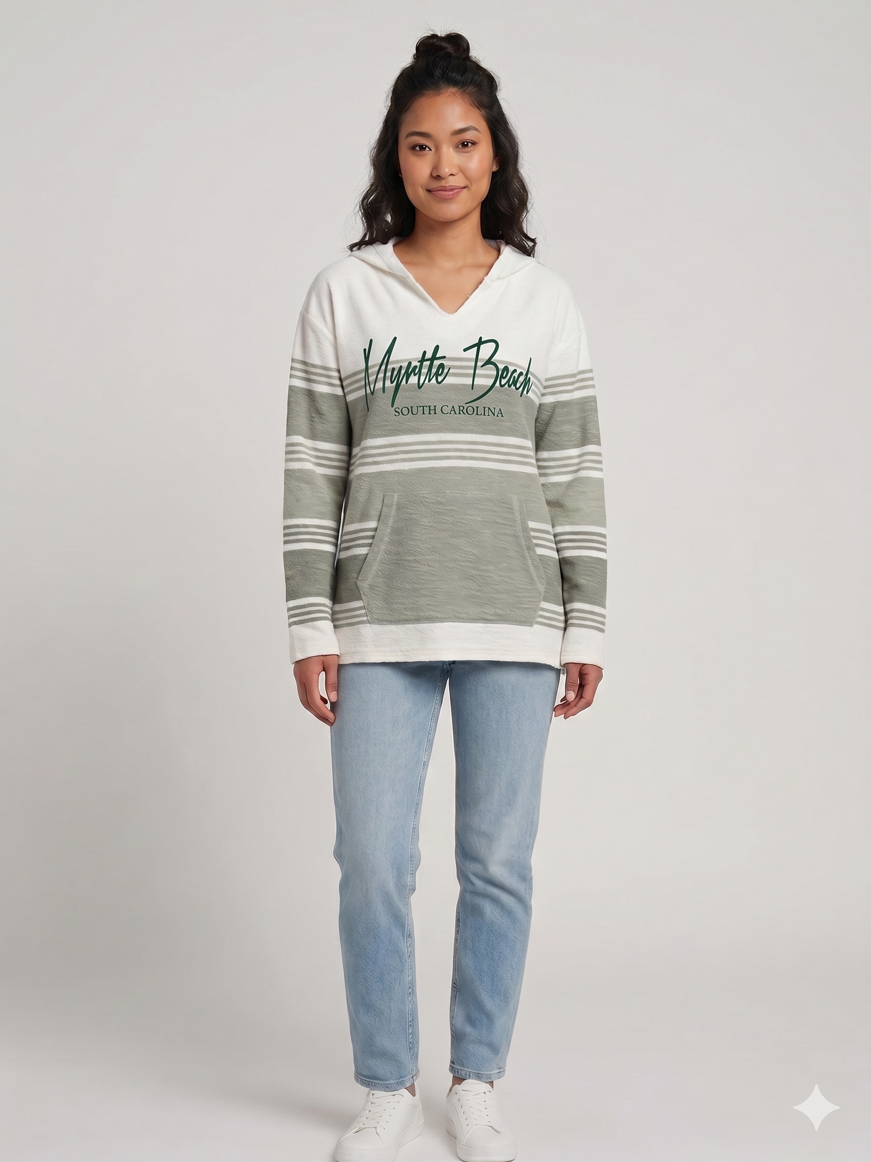 Baja Hoodie 3 Tones Green Screen Print Front ,Myrtle Beach