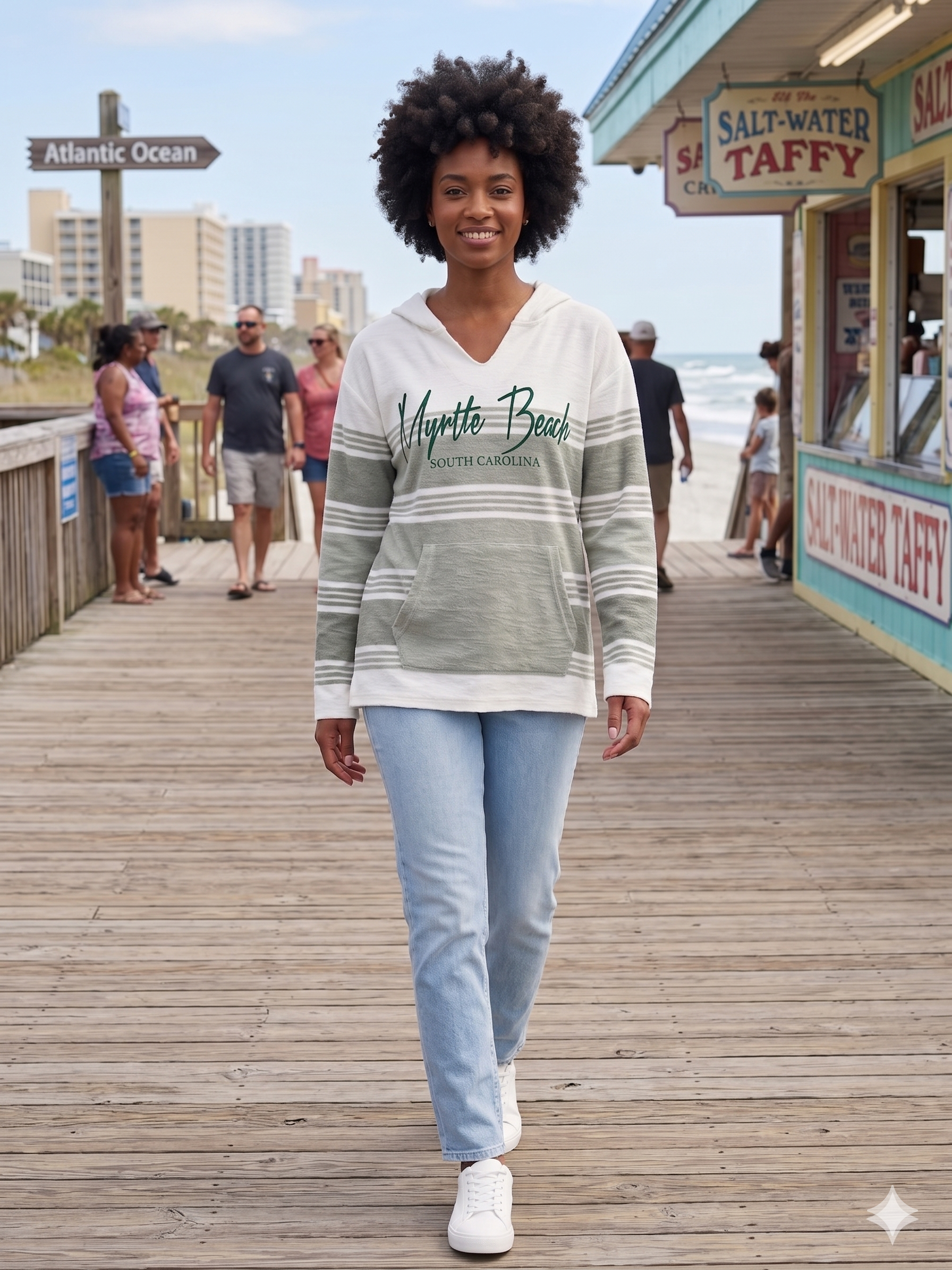 Baja Hoodie 3 Tones Green Screen Print Front ,Myrtle Beach
