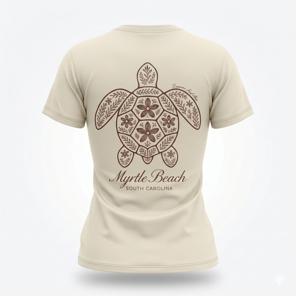 Cream Printed T-Shirt Myrtle Beach ,Turtle
