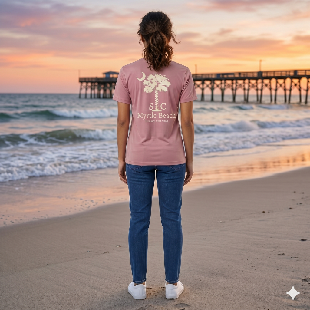 Dusty Pink Printed T-Shirt Myrtle Beach ,Palm