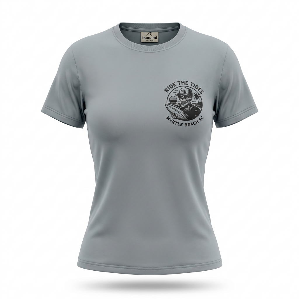 Light Grey Printed T-Shirt Myrtle Beach ,Skull W/Surfboard