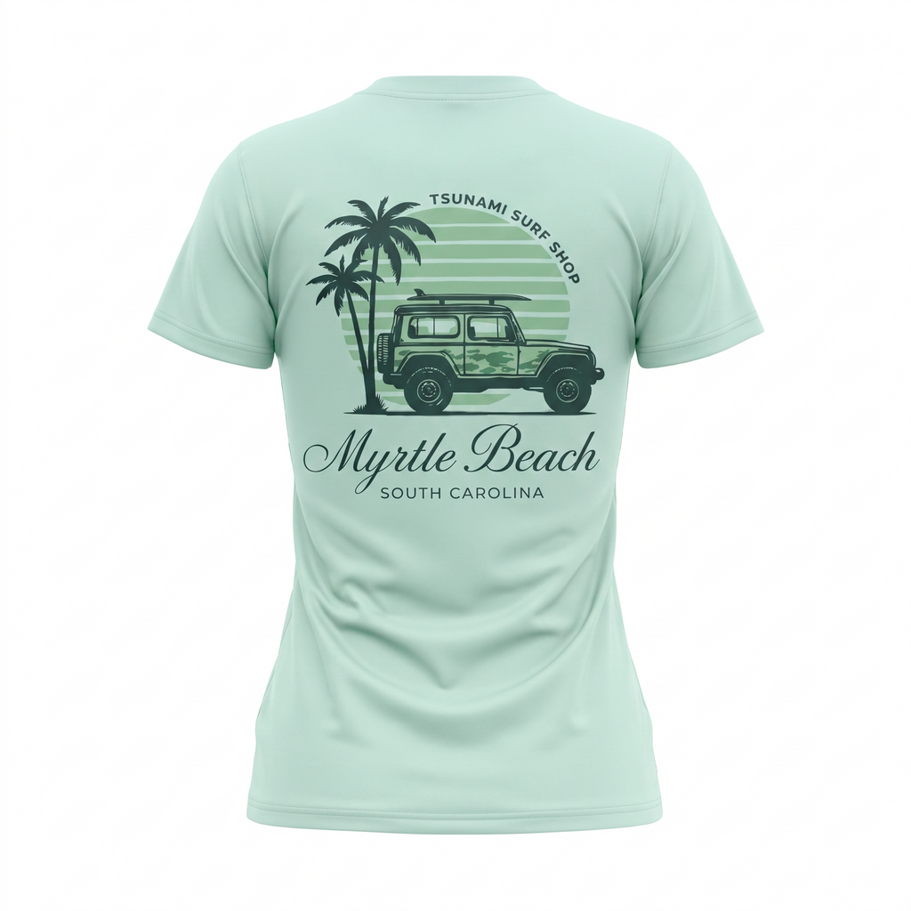 Pastel Green Printed T-Shirt Myrtle Beach ,Car
