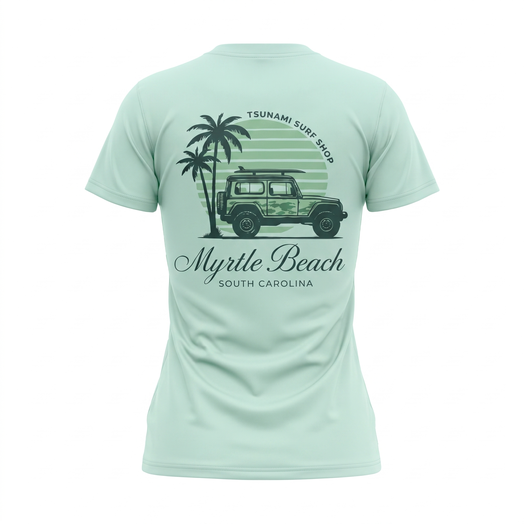 Pastel Green Printed T-Shirt Myrtle Beach ,Car