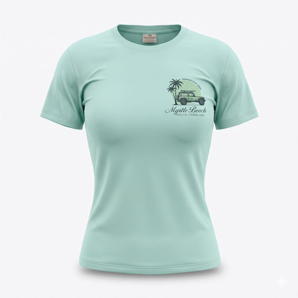 Pastel Green Printed T-Shirt Myrtle Beach ,Car