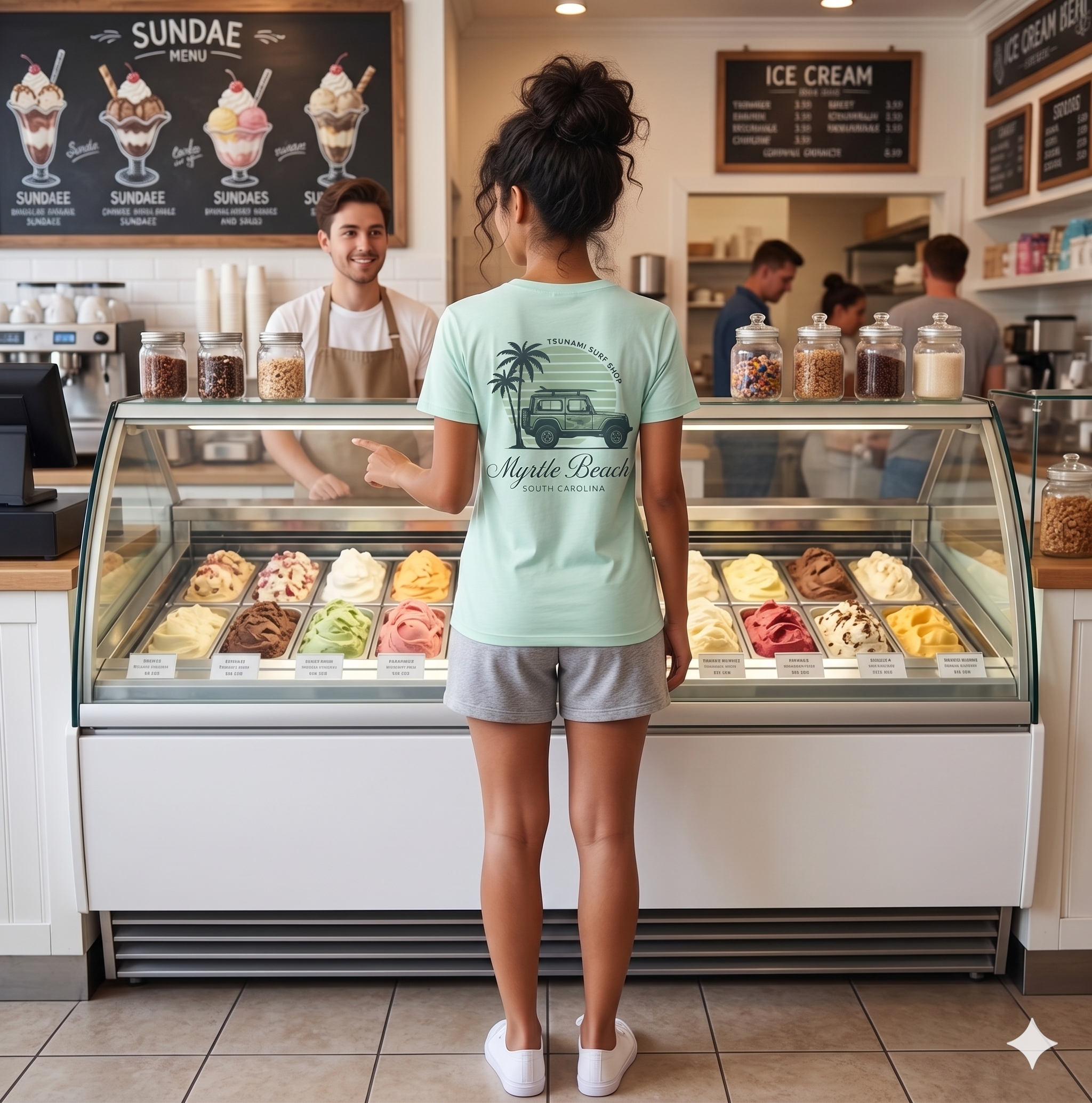 Pastel Green Printed T-Shirt Myrtle Beach ,Car