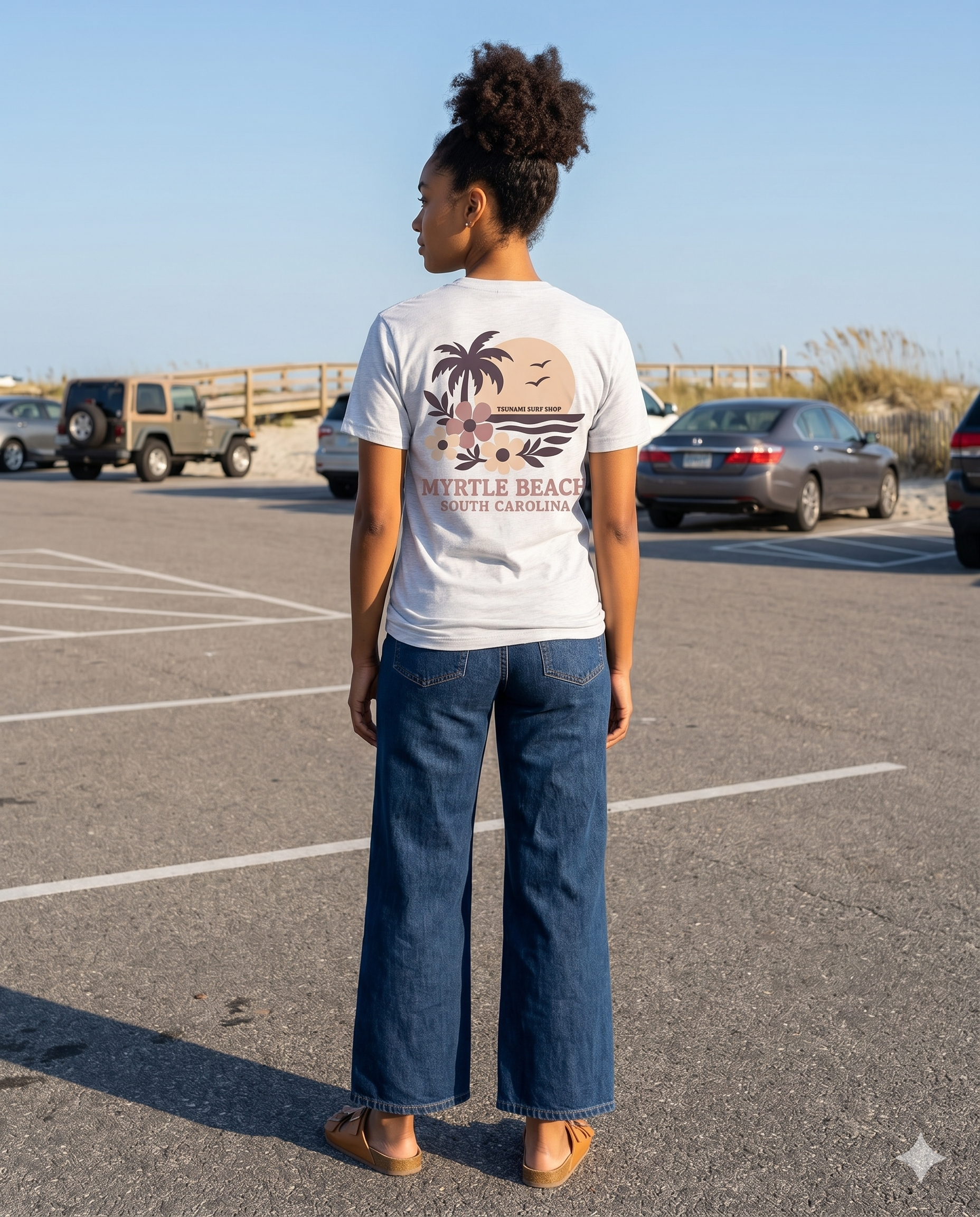Ash Printed T-Shirt Myrtle Beach , Palm Sunset