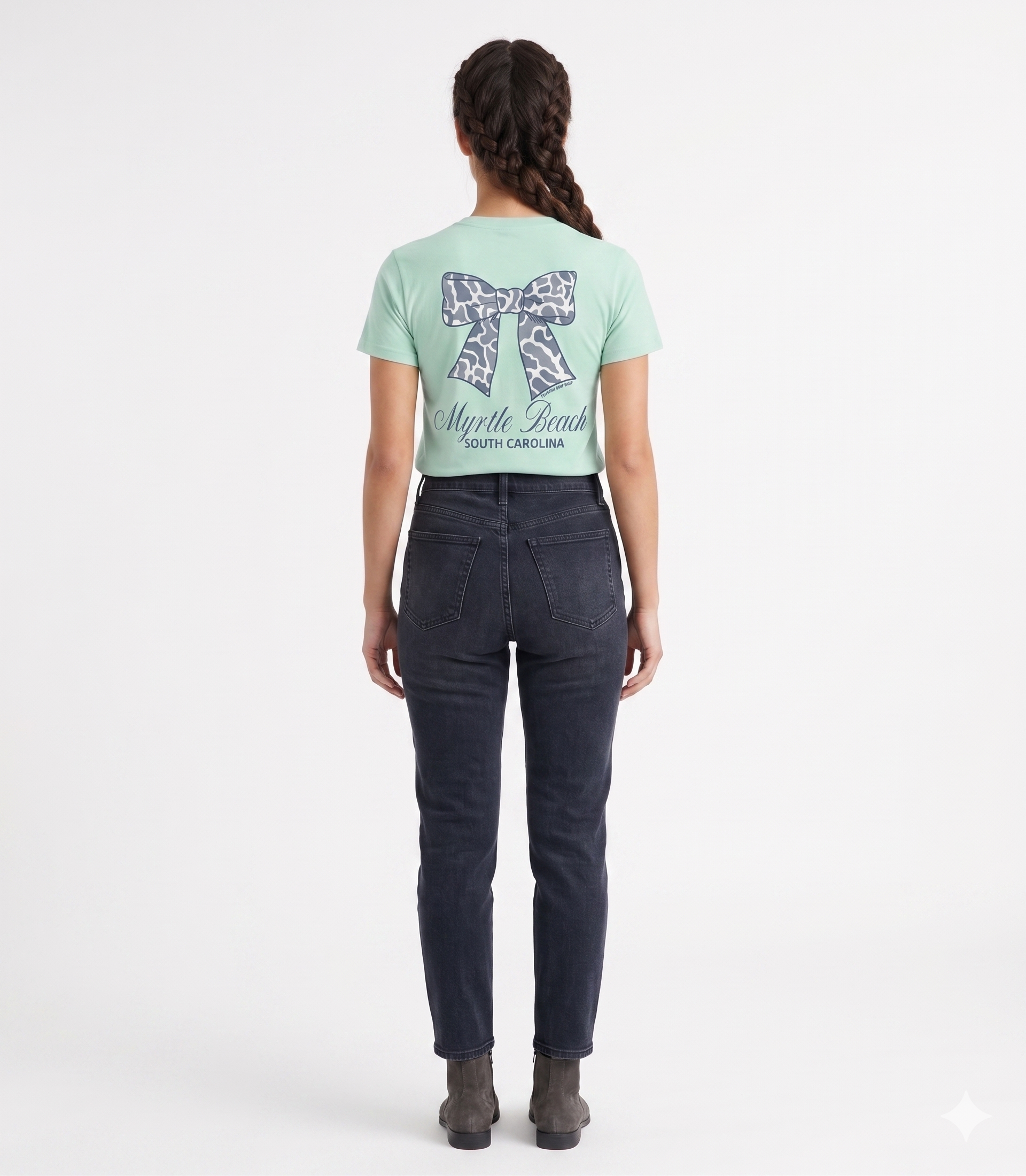 Pastel Green  Printed T-Shirt Myrtle Beach , Ribbon Bow