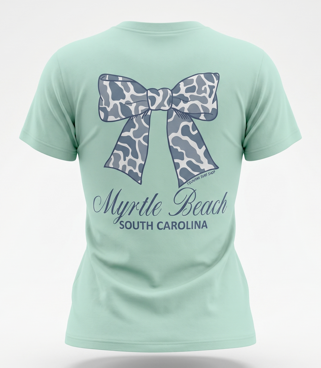 Pastel Green  Printed T-Shirt Myrtle Beach , Ribbon Bow