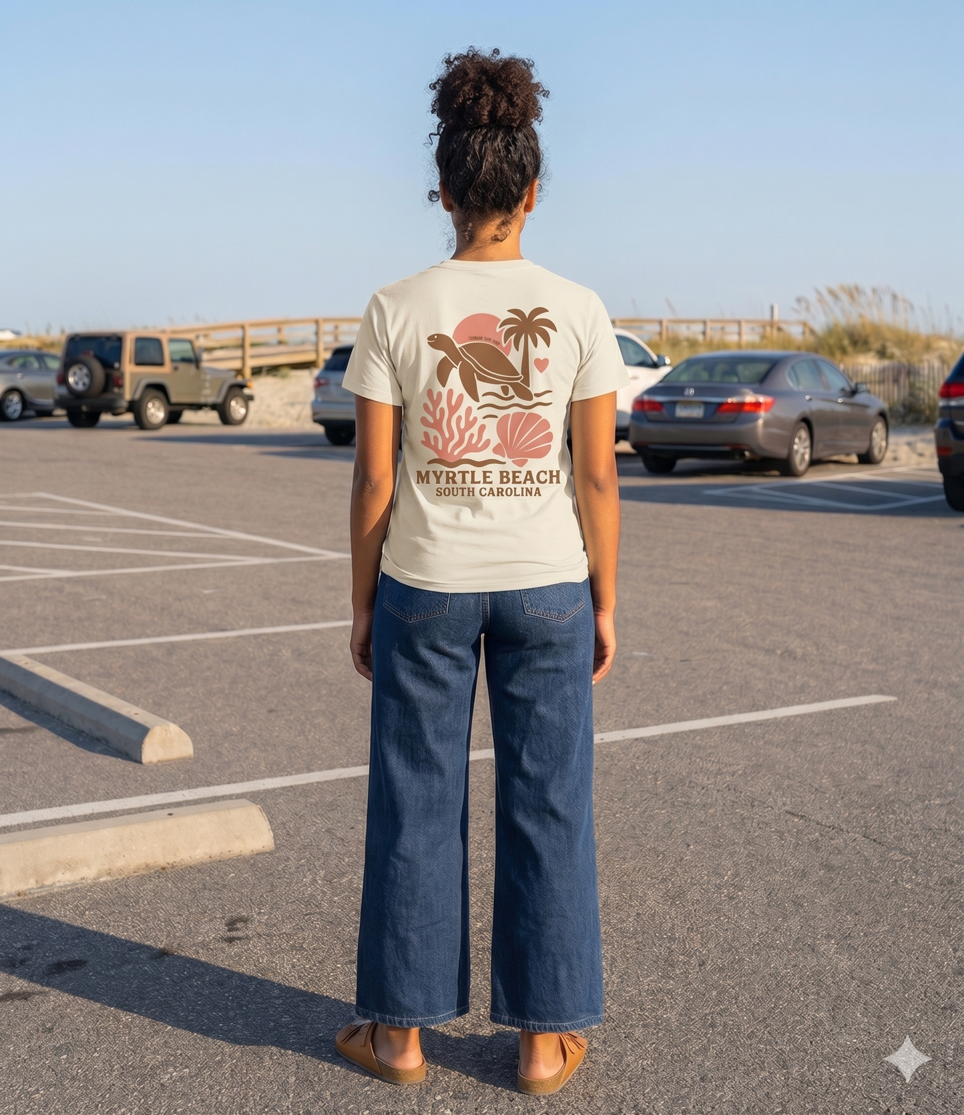 Sand Printed T-Shirt Myrtle Beach , Turtle & Palm