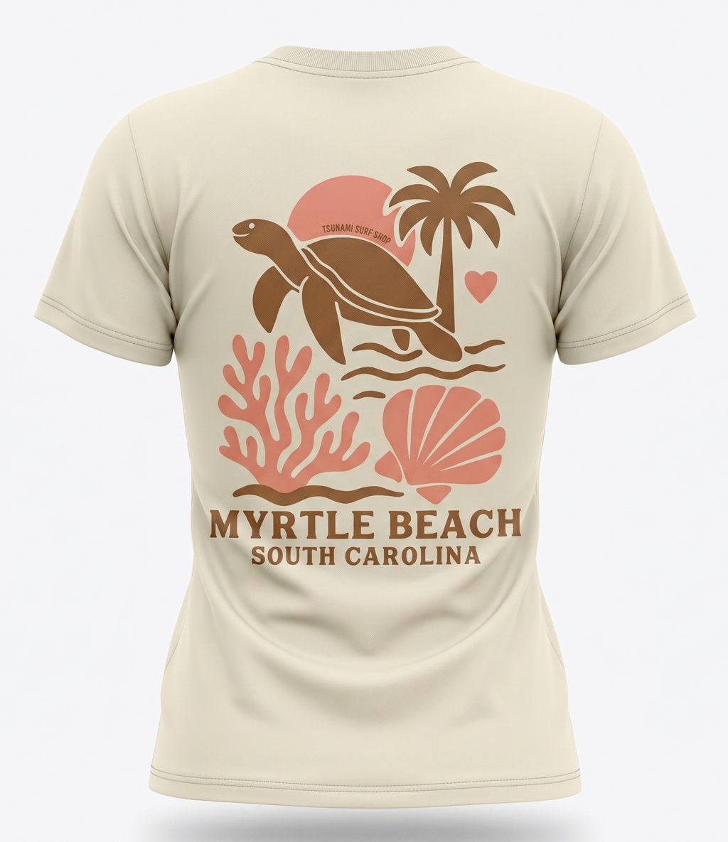 Sand Printed T-Shirt Myrtle Beach , Turtle & Palm