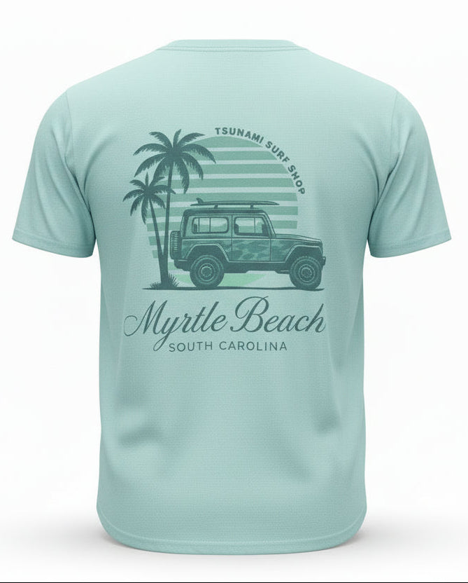 Pastel Green Printed T-Shirt Myrtle Beach ,Car
