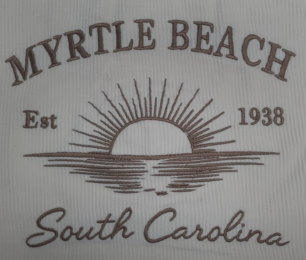 Cream Corduroy Crewneck Sweatshirt Embroidery Front ,Myrtle Beach