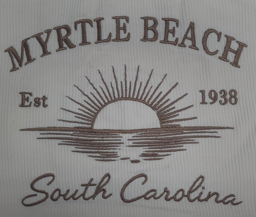Cream Corduroy Crewneck Sweatshirt Embroidery Front ,Myrtle Beach