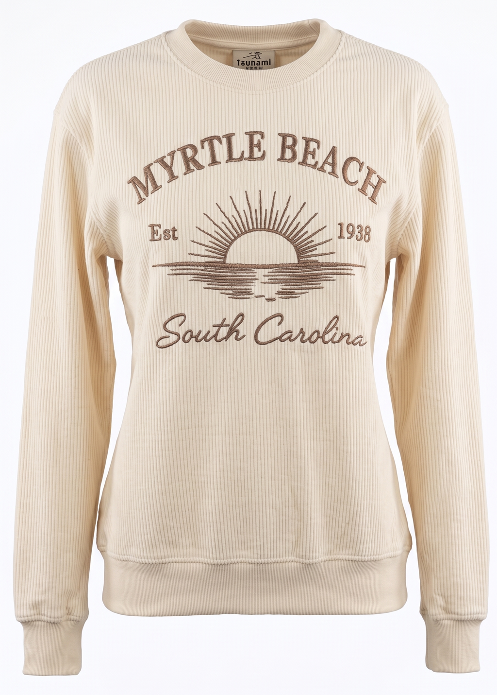Cream Corduroy Crewneck Sweatshirt Embroidery Front ,Myrtle Beach