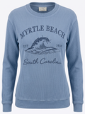 Blue Denim Corduroy Crewneck Sweatshirt Embroidery Front ,Myrtle Beach
