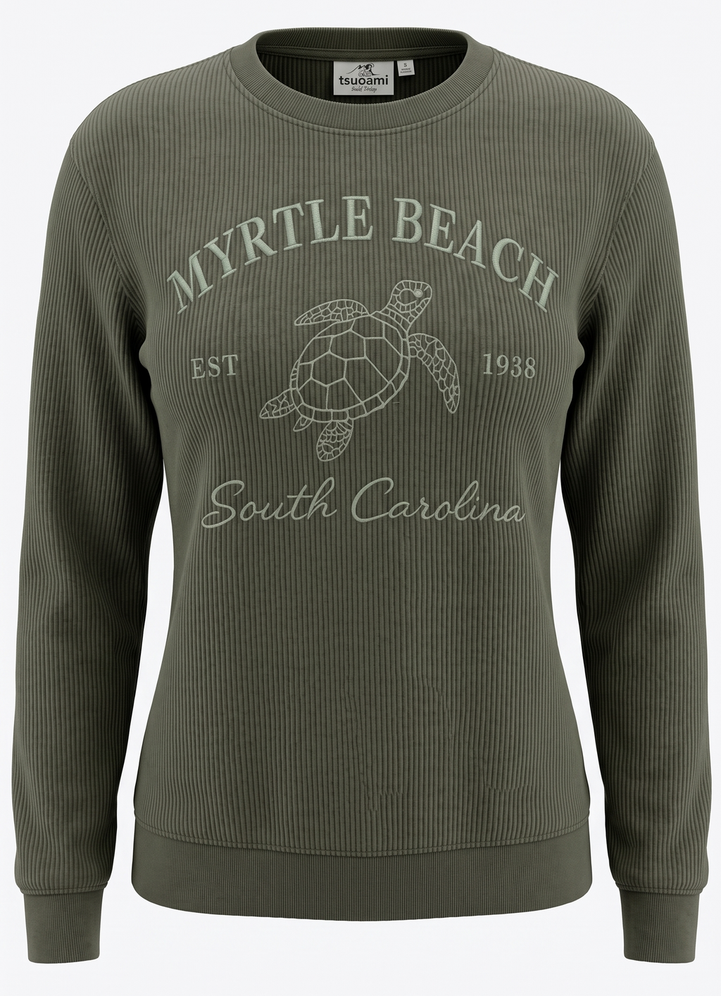 Olive Corduroy Crewneck Sweatshirt Embroidery Front ,Myrtle Beach