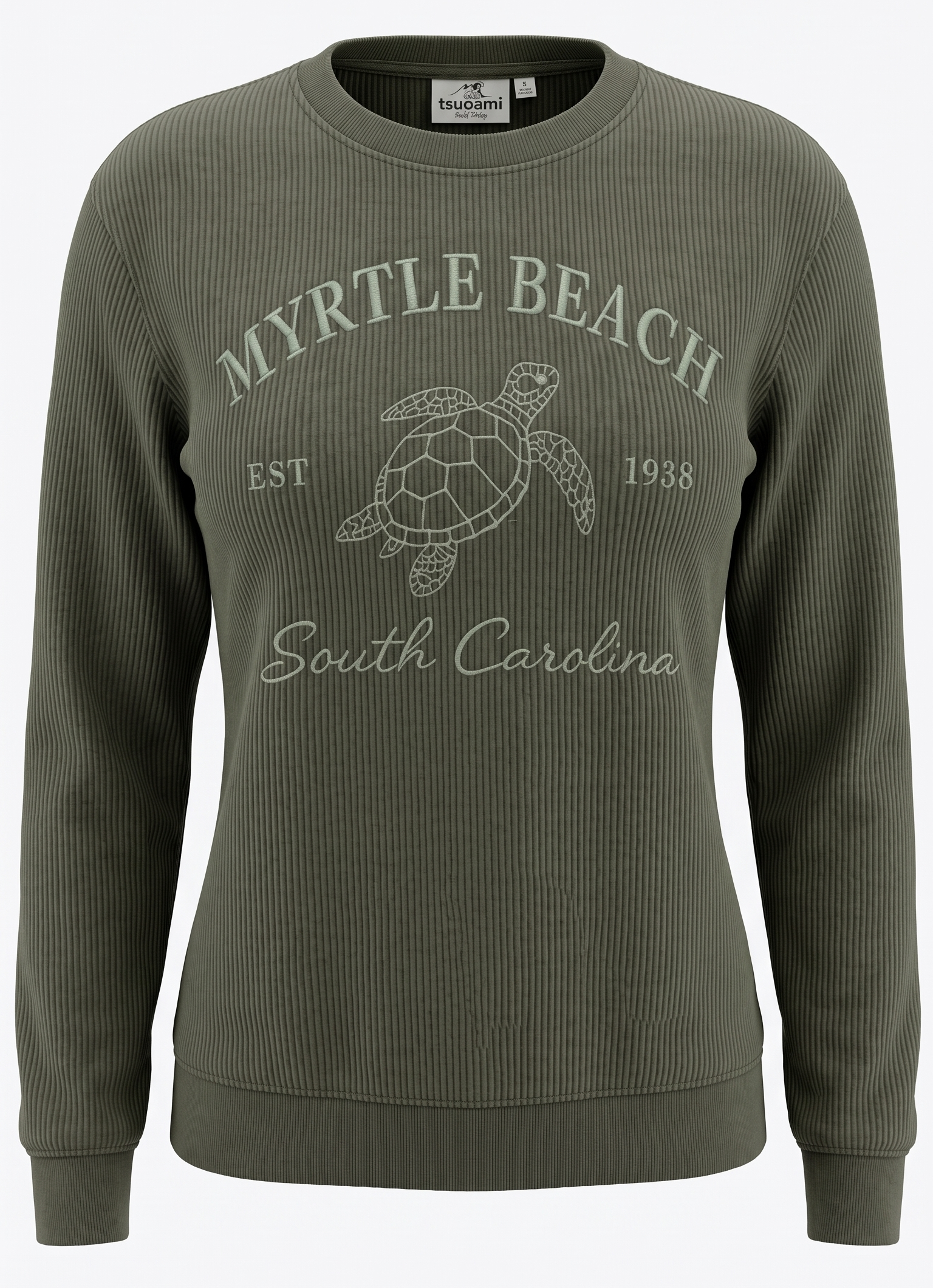 Olive Corduroy Crewneck Sweatshirt Embroidery Front ,Myrtle Beach