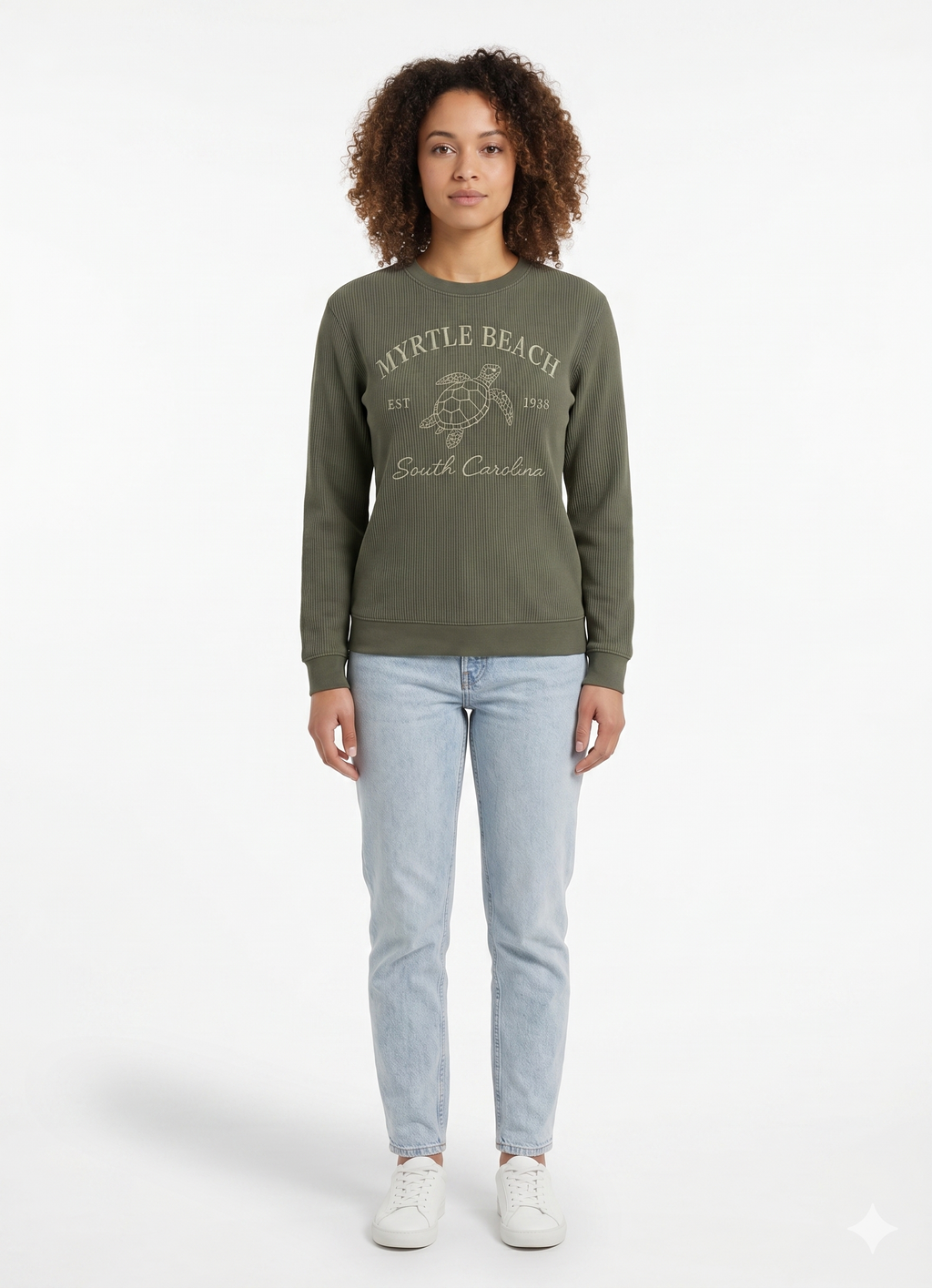 Olive Corduroy Crewneck Sweatshirt Embroidery Front ,Myrtle Beach