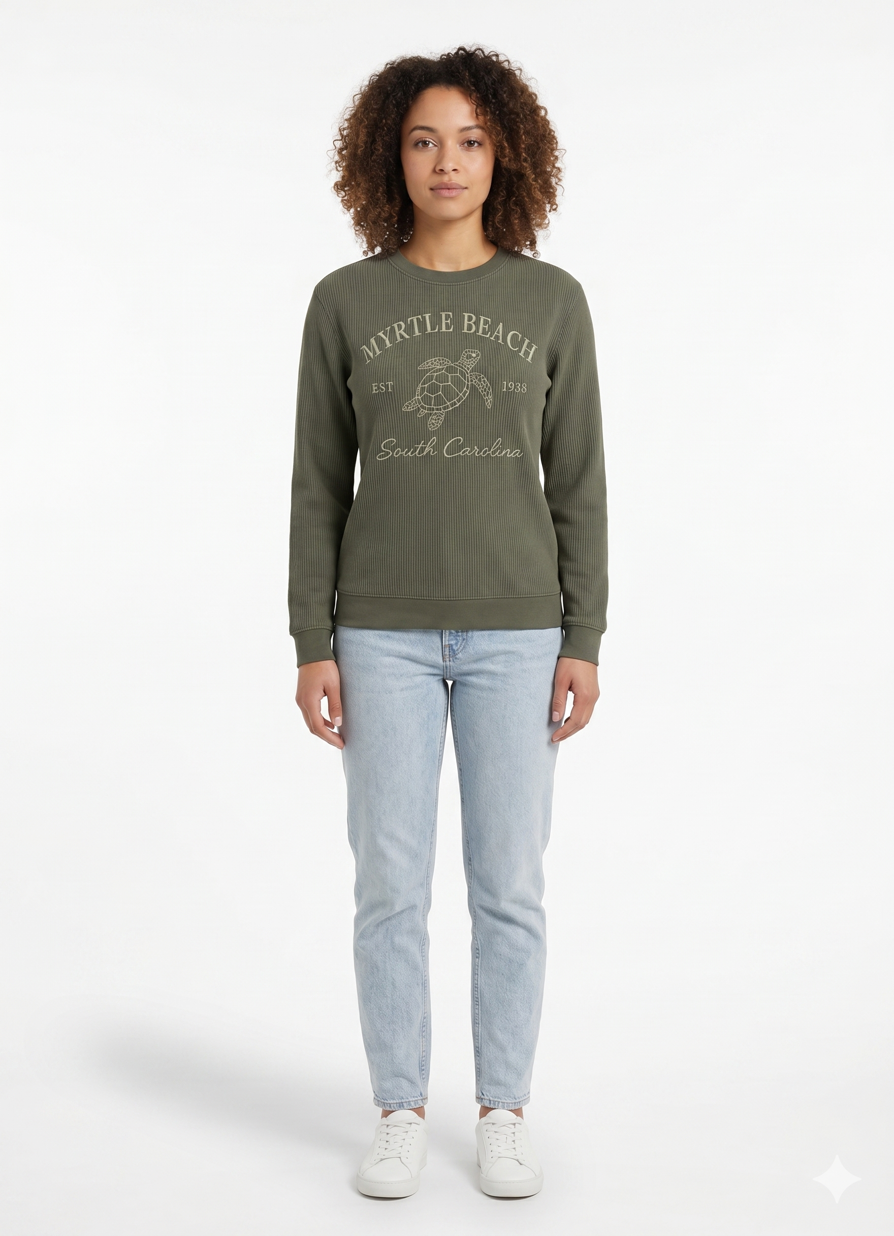 Olive Corduroy Crewneck Sweatshirt Embroidery Front ,Myrtle Beach