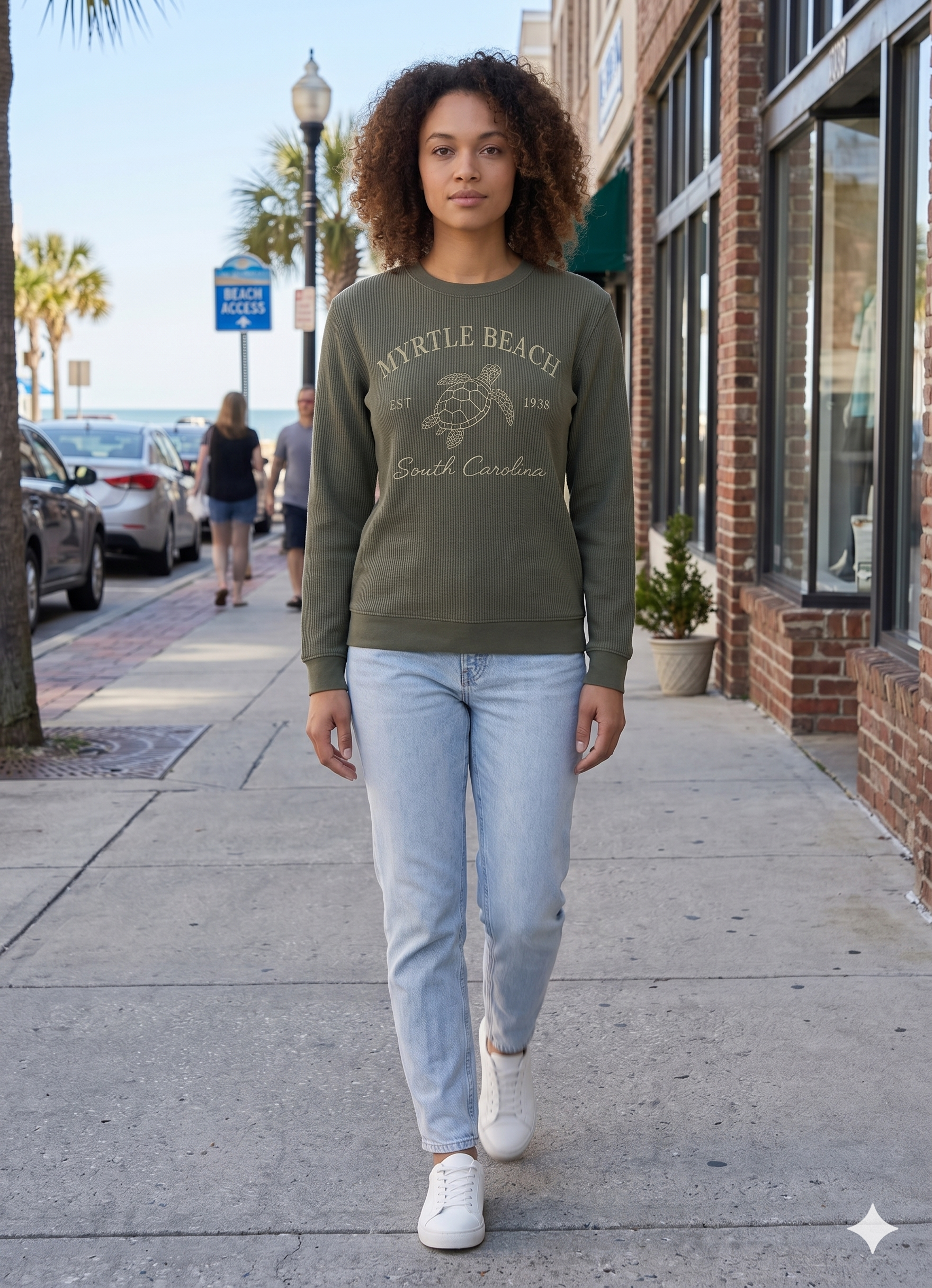 Olive Corduroy Crewneck Sweatshirt Embroidery Front ,Myrtle Beach