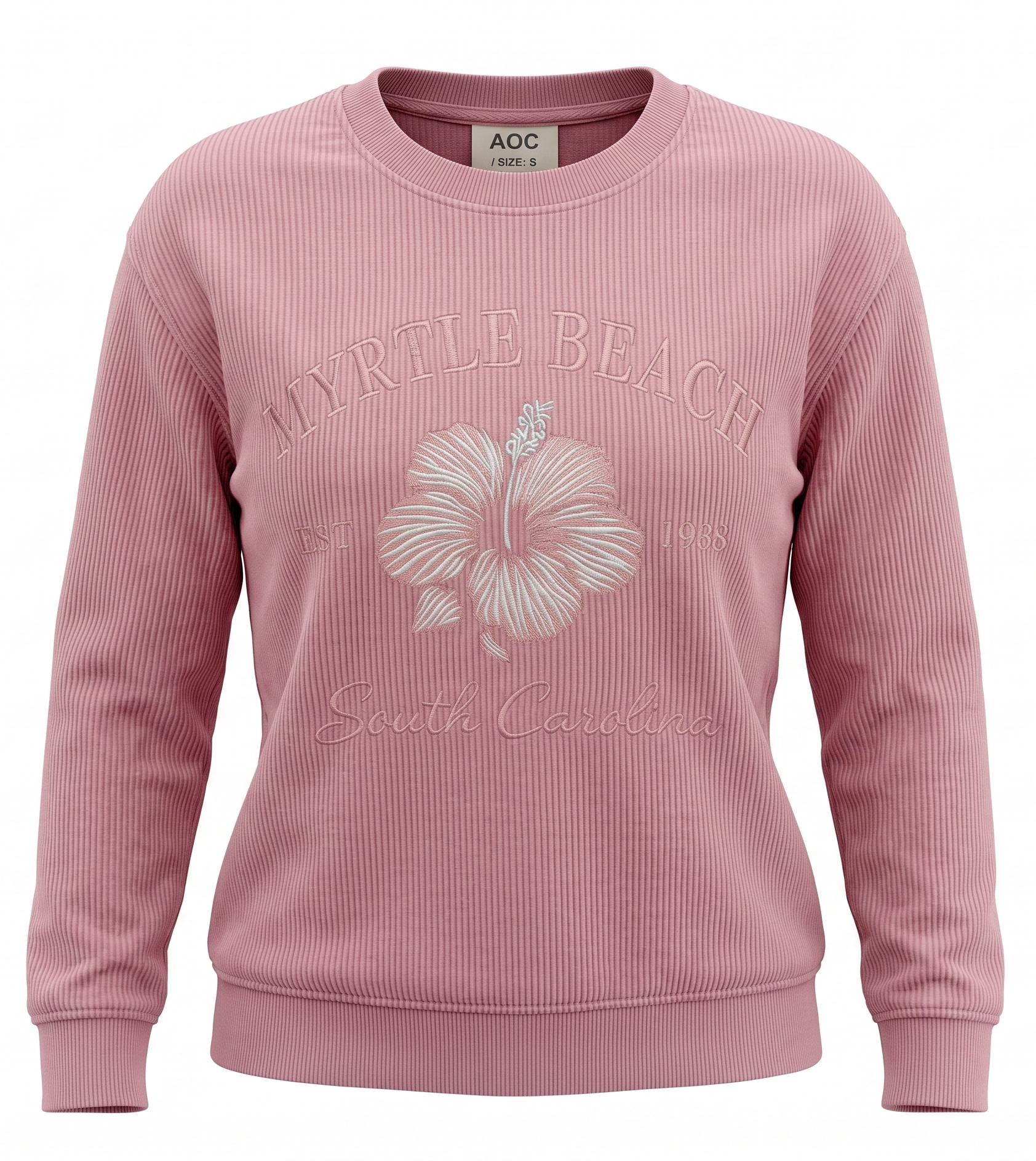 Rose Pink Corduroy Crewneck Sweatshirt Embroidery Front ,Myrtle Beach