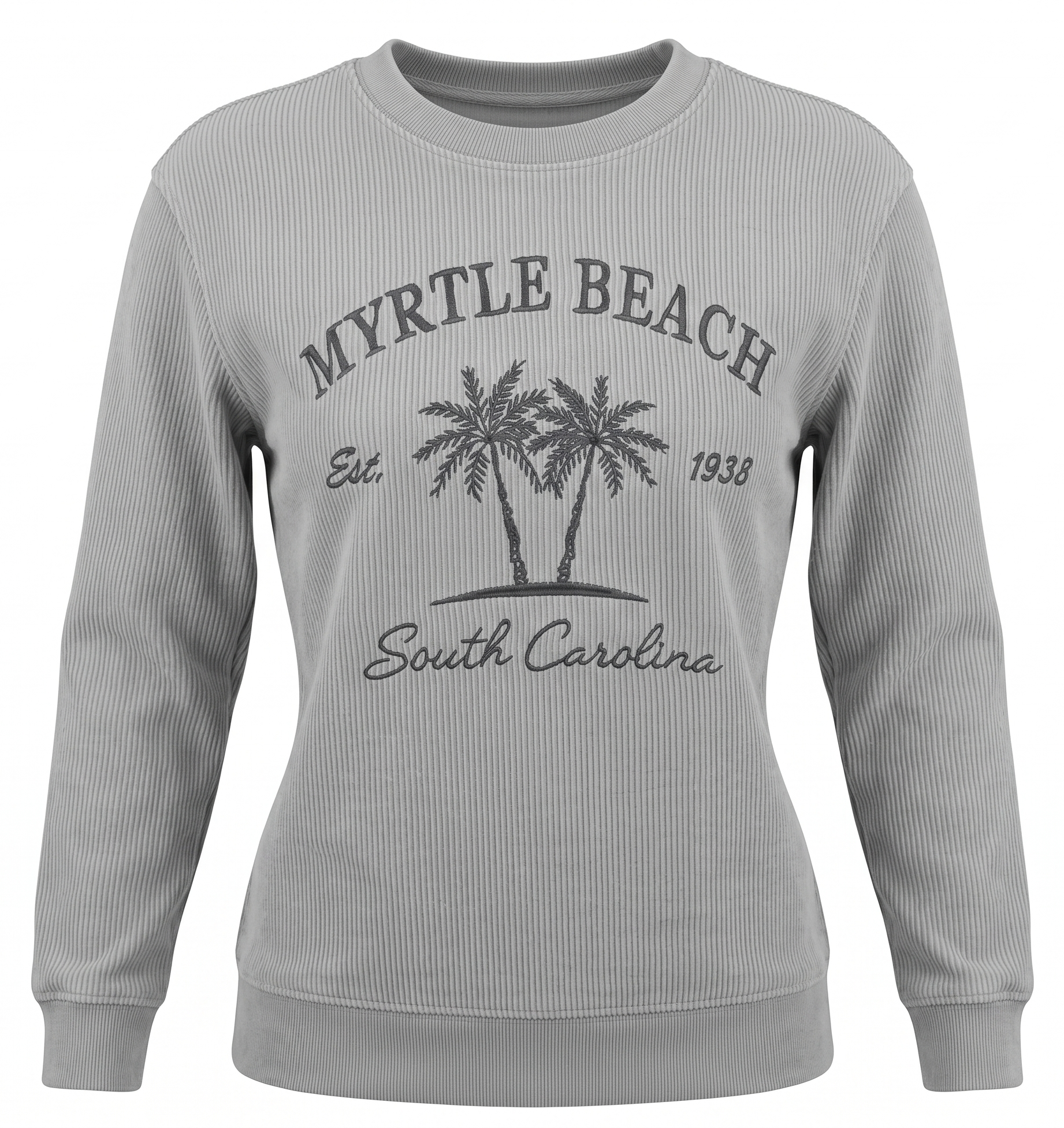 Silver Corduroy Crewneck Sweatshirt Embroidery Front ,Myrtle Beach
