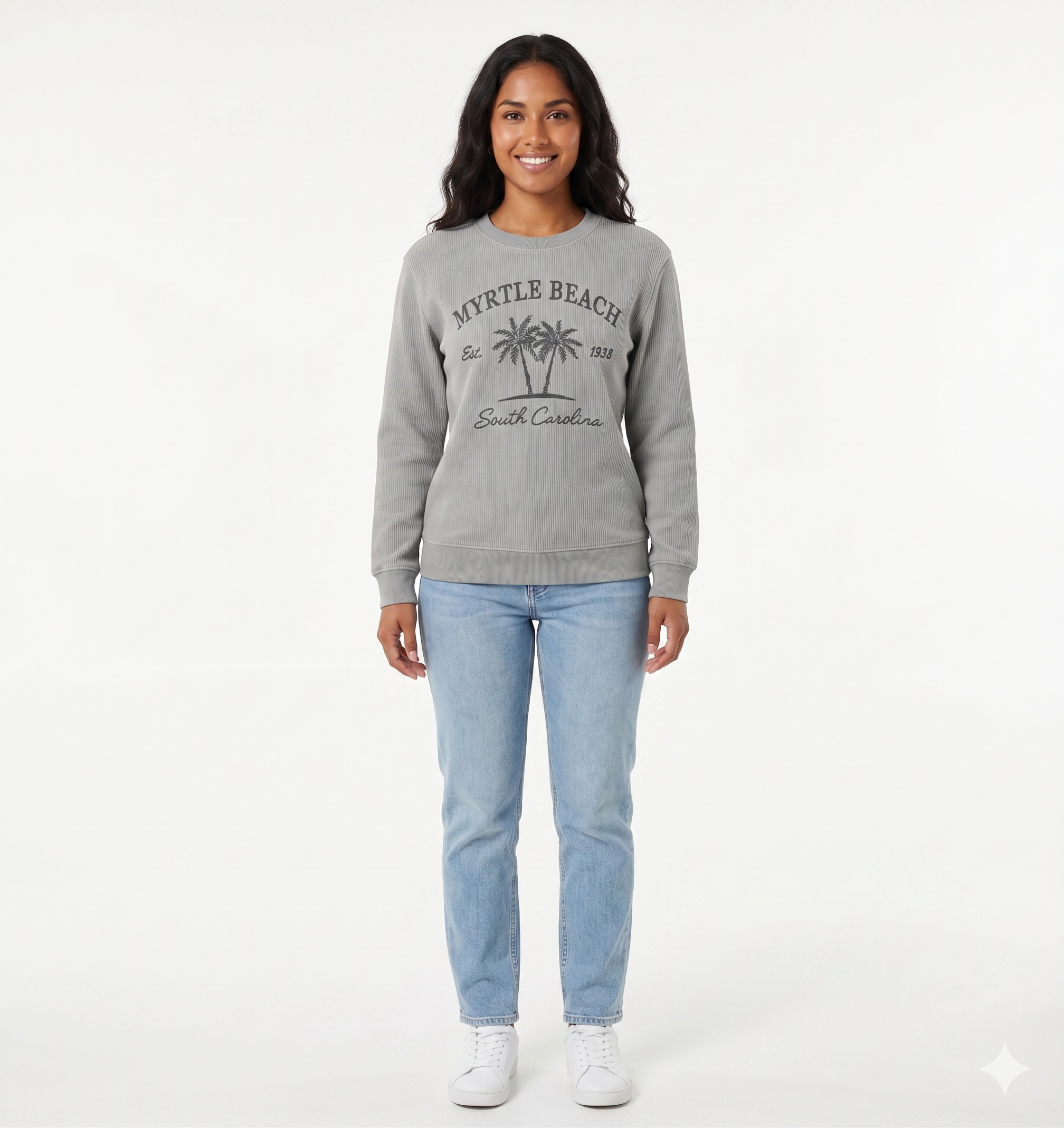 Silver Corduroy Crewneck Sweatshirt Embroidery Front ,Myrtle Beach