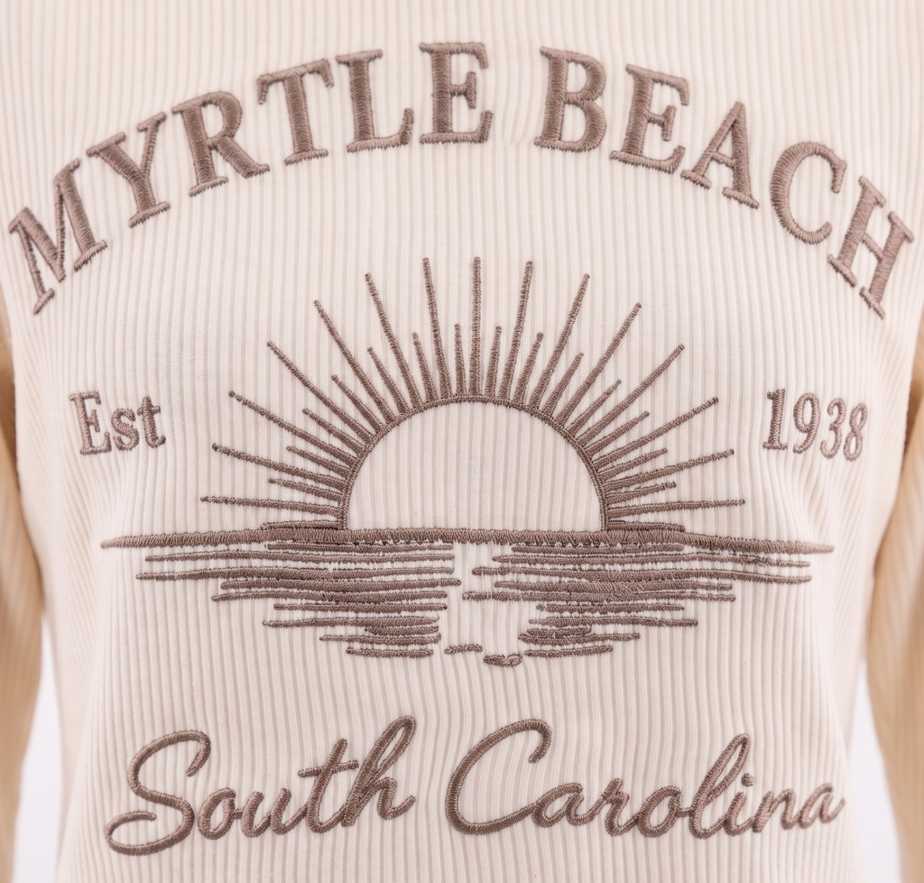 Cream Corduroy Hoodie Sweatshirt Embroidery Front ,Myrtle Beach