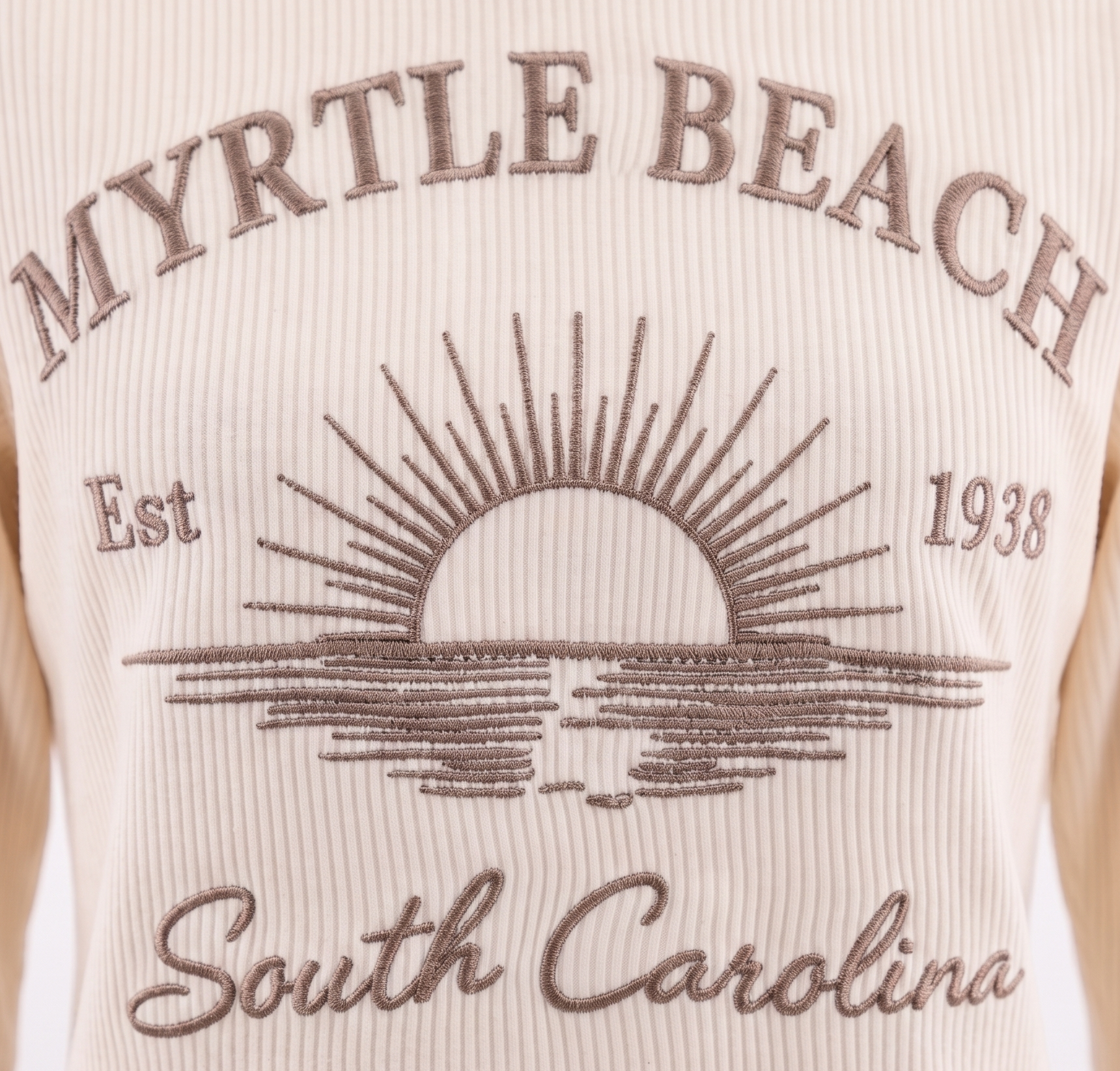 Cream Corduroy Hoodie Sweatshirt Embroidery Front ,Myrtle Beach
