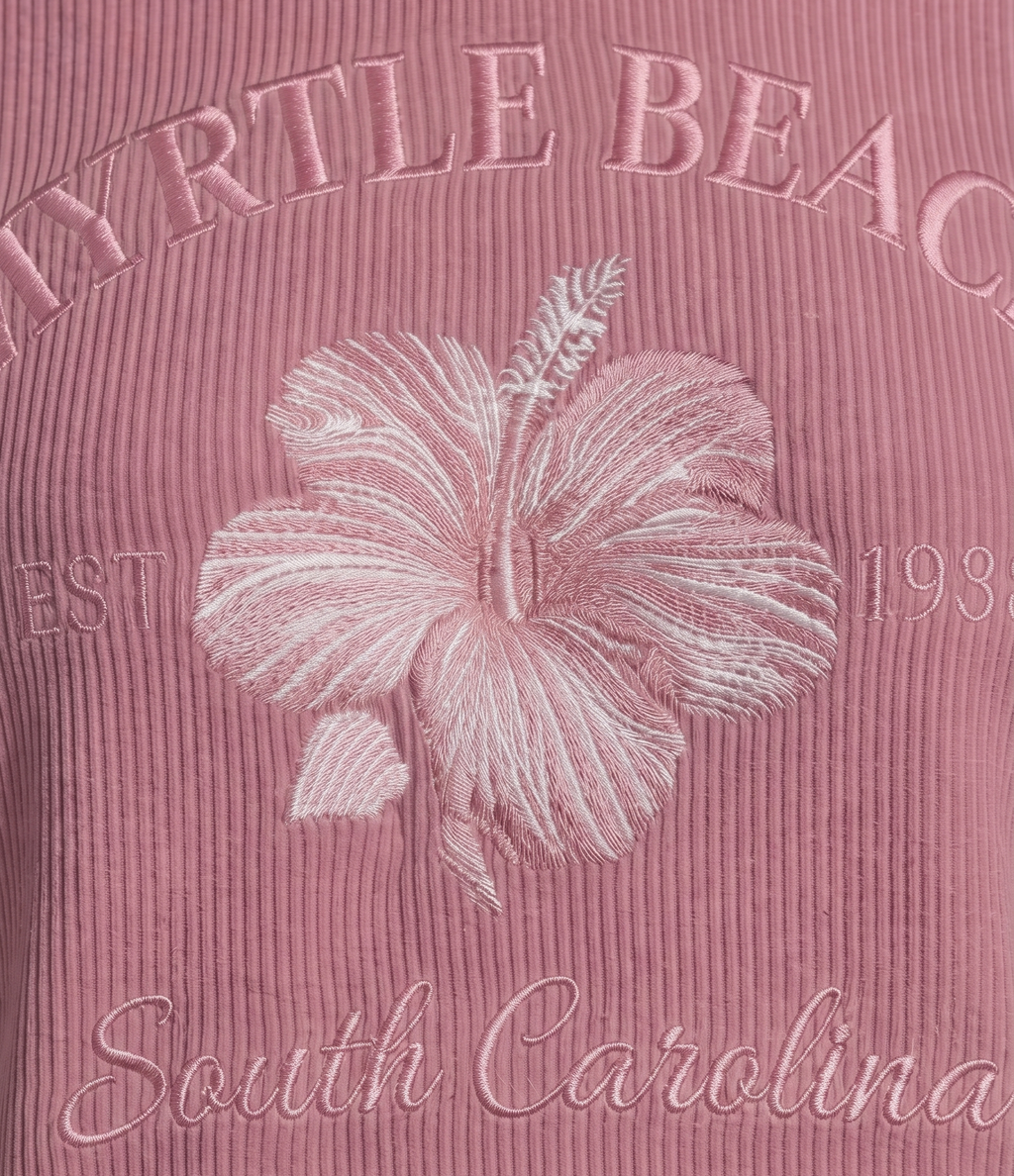 Rose Pink Corduroy Hoodie Sweatshirt Embroidery Front ,Myrtle Beach