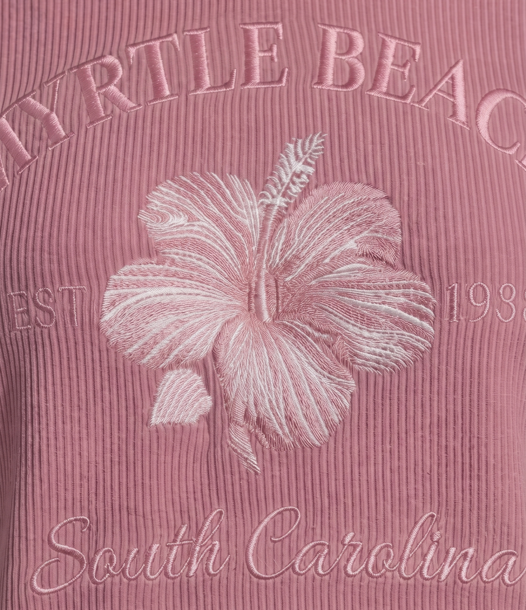 Rose Pink Corduroy Hoodie Sweatshirt Embroidery Front ,Myrtle Beach