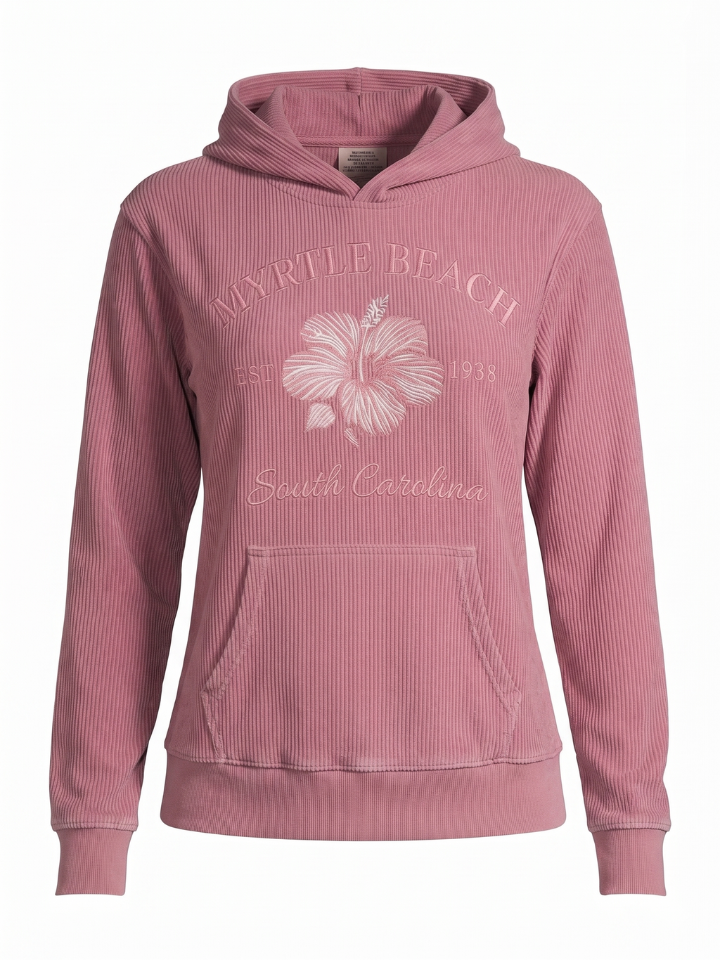 Rose Pink Corduroy Hoodie Sweatshirt Embroidery Front ,Myrtle Beach