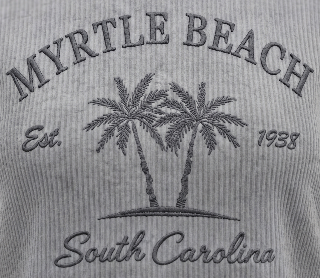 Silver Corduroy Hoodie Sweatshirt Embroidery Front ,Myrtle Beach
