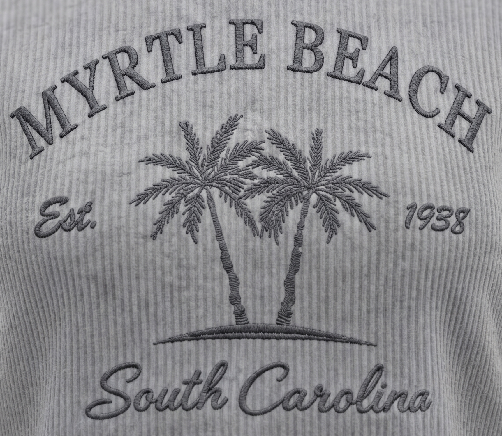 Silver Corduroy Hoodie Sweatshirt Embroidery Front ,Myrtle Beach