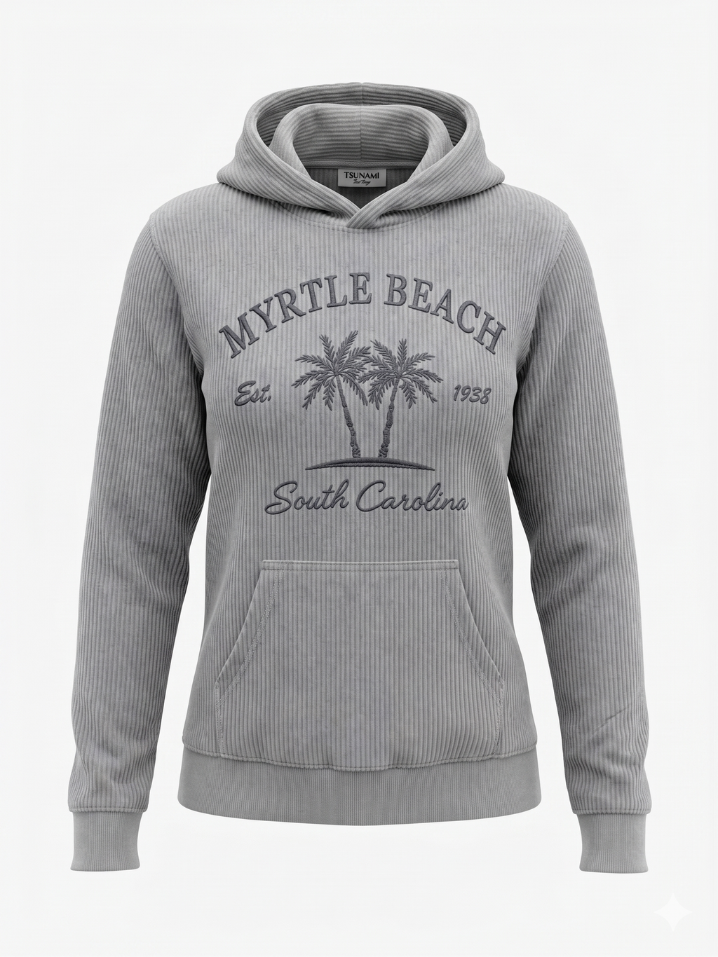 Silver Corduroy Hoodie Sweatshirt Embroidery Front ,Myrtle Beach