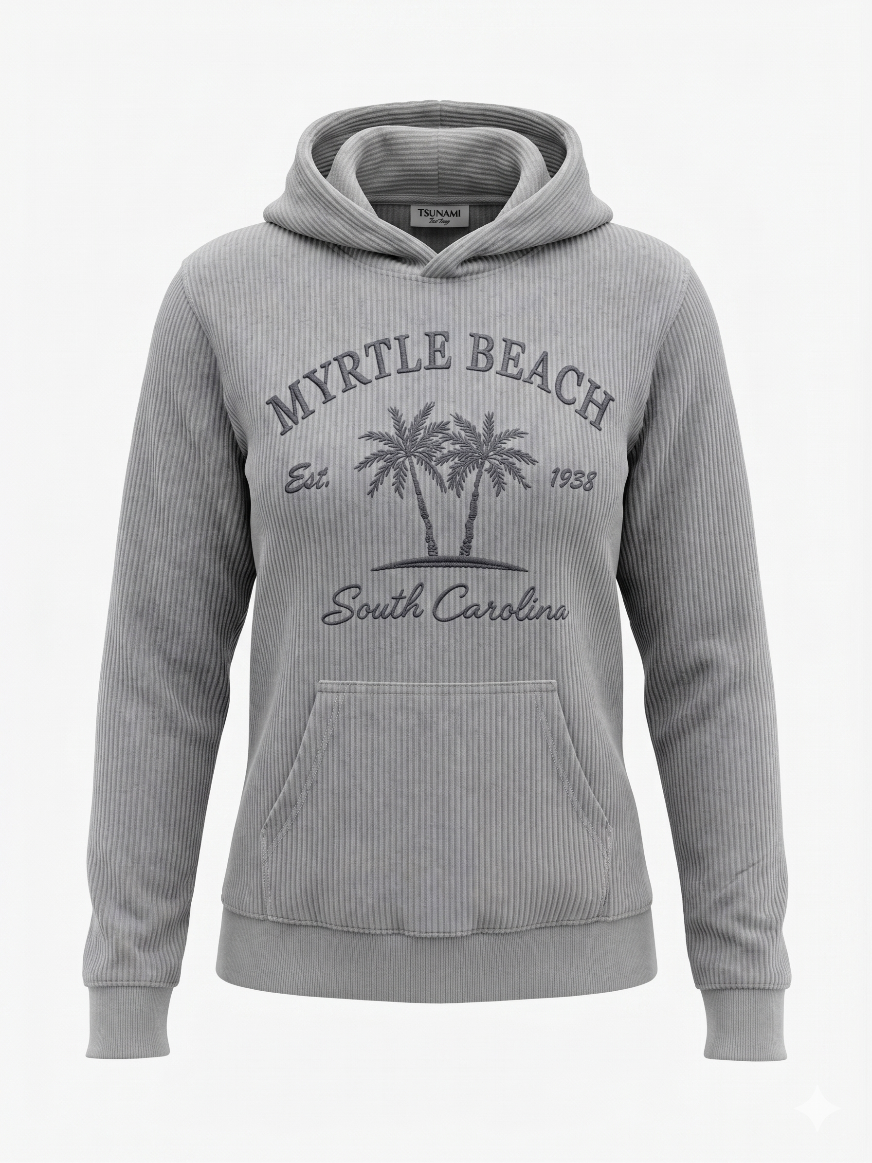 Silver Corduroy Hoodie Sweatshirt Embroidery Front ,Myrtle Beach