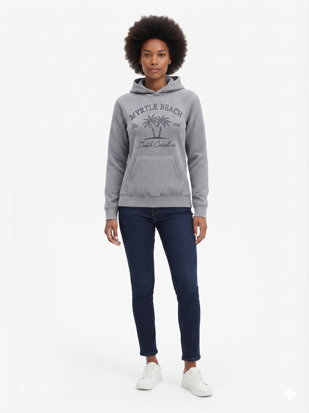 Silver Corduroy Hoodie Sweatshirt Embroidery Front ,Myrtle Beach