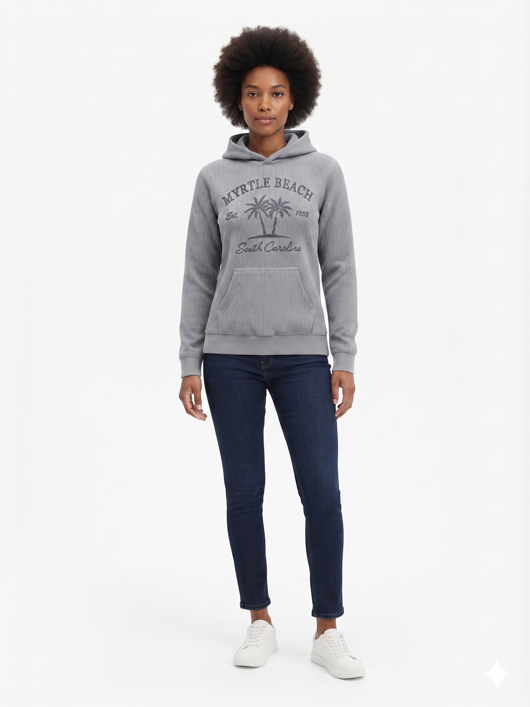 Silver Corduroy Hoodie Sweatshirt Embroidery Front ,Myrtle Beach