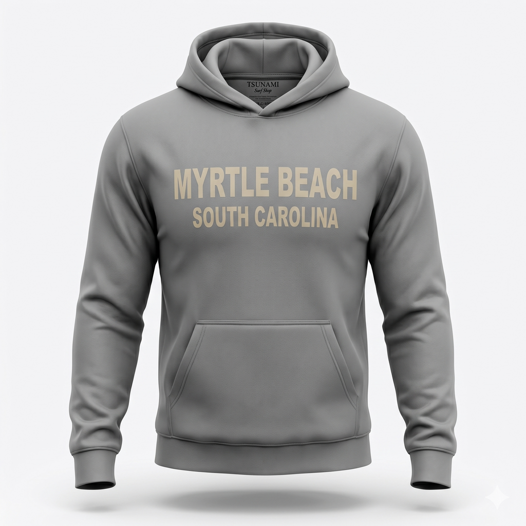 Dark Grey Pullover Hoodie SweatShirt High Densitty Print Front ,Myrtle Beach