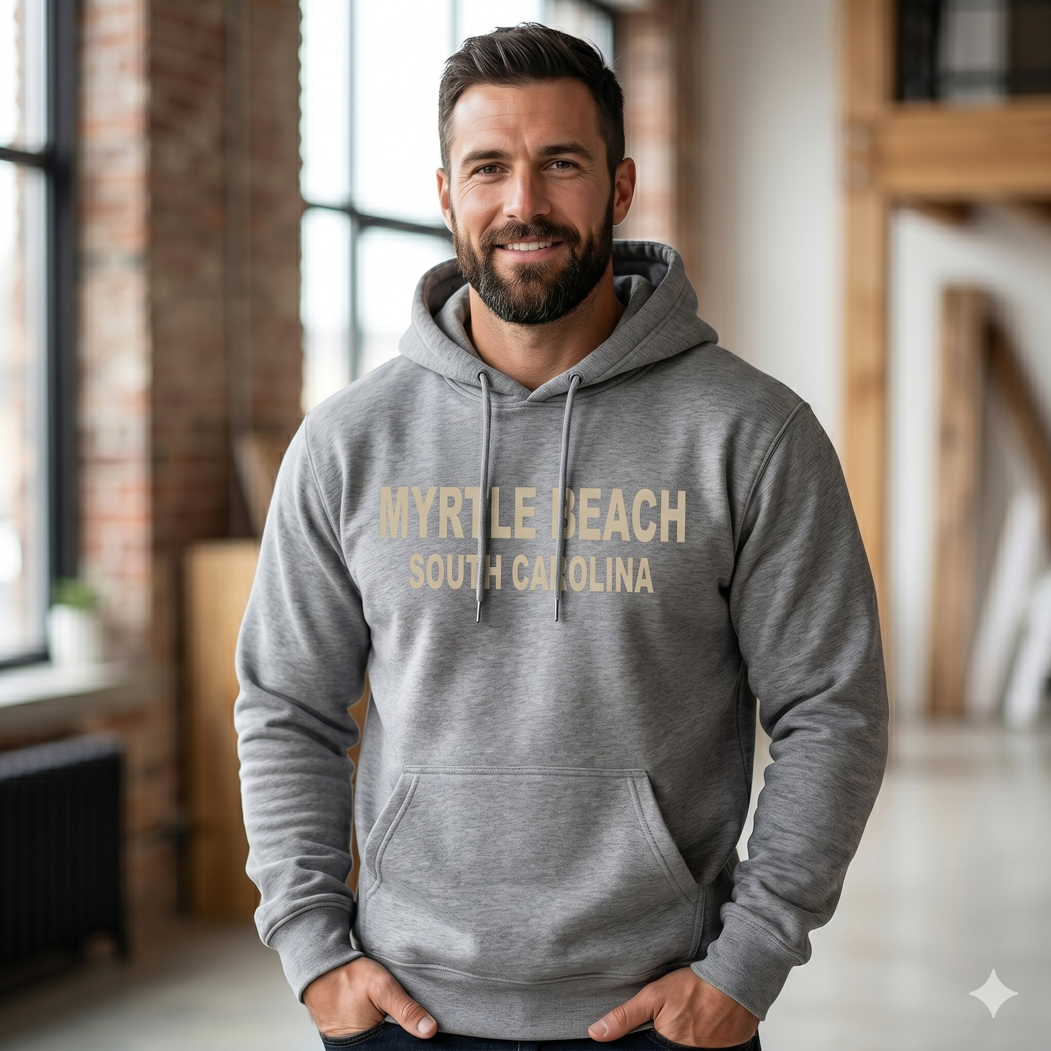 Dark Grey Pullover Hoodie SweatShirt High Densitty Print Front ,Myrtle Beach