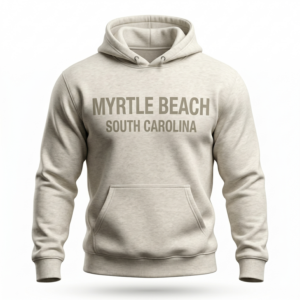 Oatmeal Pullover Hoodie SweatShirt High Densitty Print Front ,Myrtle Beach